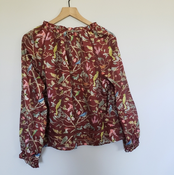 JCrew Point Sur Ruffle-Neck Popover in Menagerie Bird Print Sz Medium - Picture 3 of 7